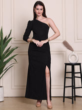 Exude Exquisite Glow Black Off-Shoulder Gown