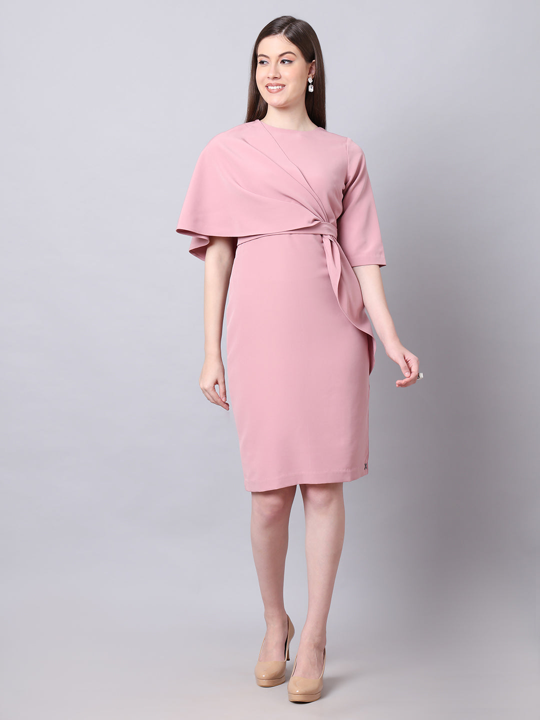 Exude Incandescent Draped Dress Dusty Pink Dresses