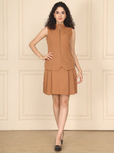 Exude Pleat & Polish Skirt and Waistcoat Set Beige