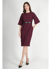 Exude Bliss Bell Sleeve Dress with Belt Wine Dresses