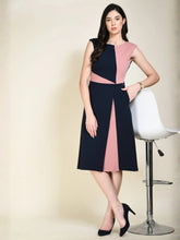 Exude Elegance Colour Blocked A-line Wrap Dress Navy + Pink Dresses