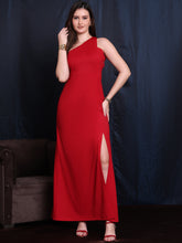Exude Ravishing Radiance Red Gown Unique One-Shoulder Design