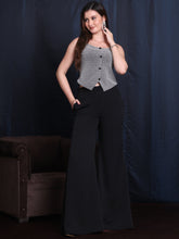 Exude Starlit Elegance 2 Piece Co-ord Set, Silver Waistcoat and Black Chiffon Trouser