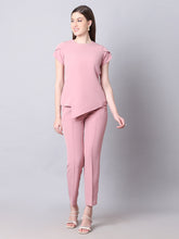 Exude Iconic Asymetrical Top with Straight Fit Trouser Co-ord Dusty Pink Co-ord Sets