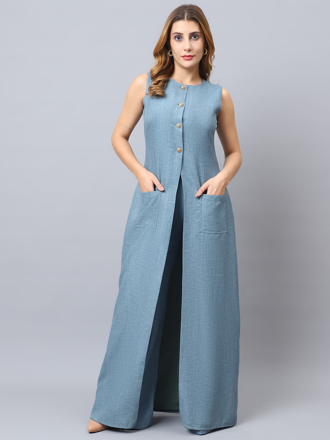 Exude Luxe Linen Set Cyan