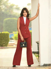 Exude Aspiration Sleeveless Blazer with Bootcut Trousers Red Co-ord Sets