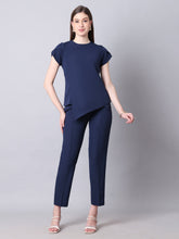 Exude Iconic Asymetrical Top with Straight Fit Trouser Co-ord Navy Co-ord Sets