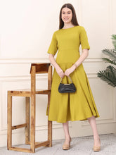 Exude Resilient Radiance Midi Flare Dress with Sleeves Lime Dresses