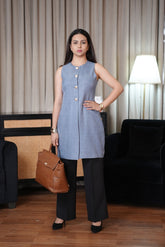 Exude Tailored Long Waistcoat Top Blue