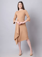 Exude Sunlit Drape Dress With Sleeves Beige Dresses