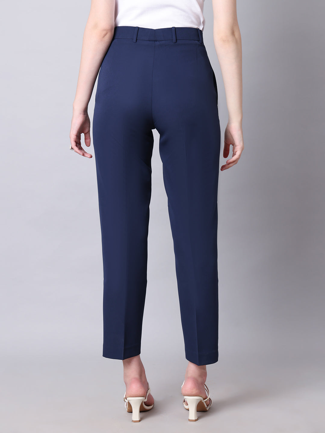 Exude Timeless Threads Straight Fit Trousers with Pockets Navy Trousers