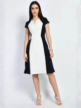 Exude Awe Colour-blocked Sculpt A-line Dress Navy Dresses