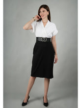 Exude Sparkling Color Block Blouson Dress With Belt Black Dresses