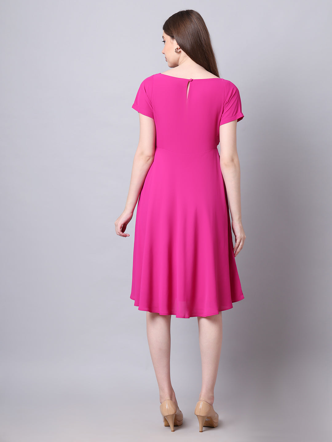 Exude Intrepid V-Neck Front Pleat Dress with Pockets Fuchsia Dresses