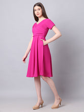 Exude Intrepid V-Neck Front Pleat Dress with Pockets Fuchsia Dresses