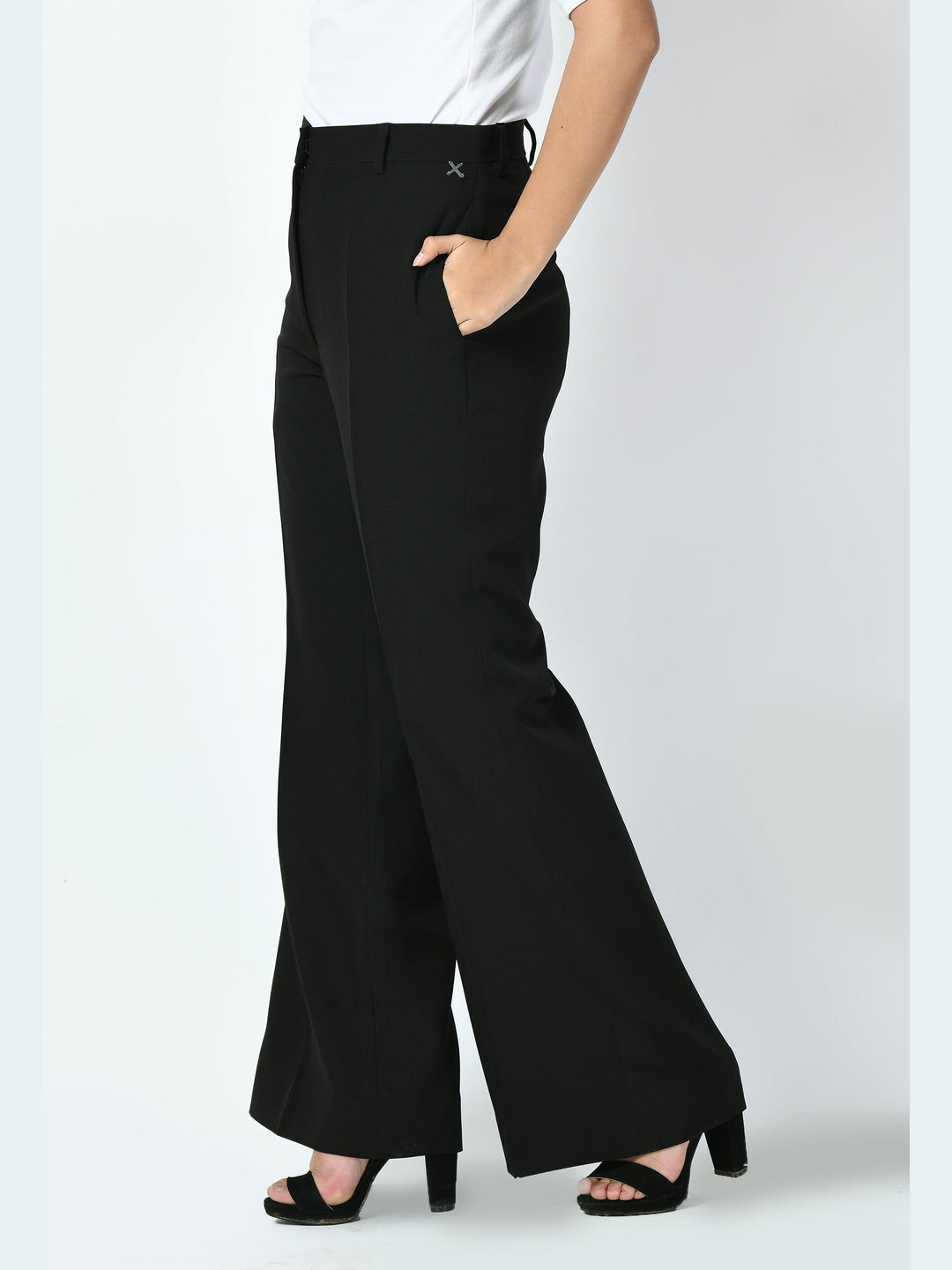 Exude Eminence Solid Bootcut Trousers Black Trouser