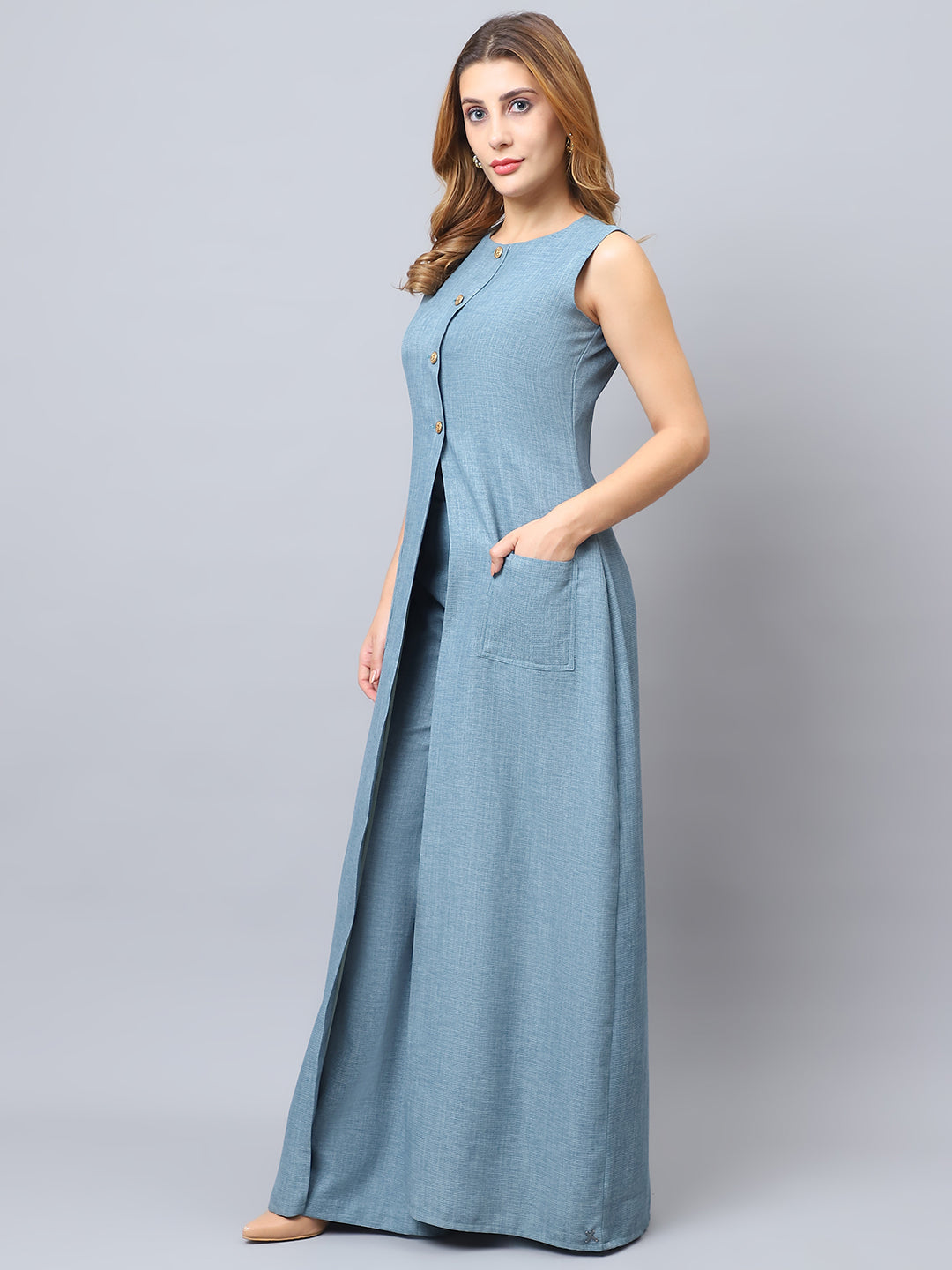 Exude Luxe Linen Set Cyan