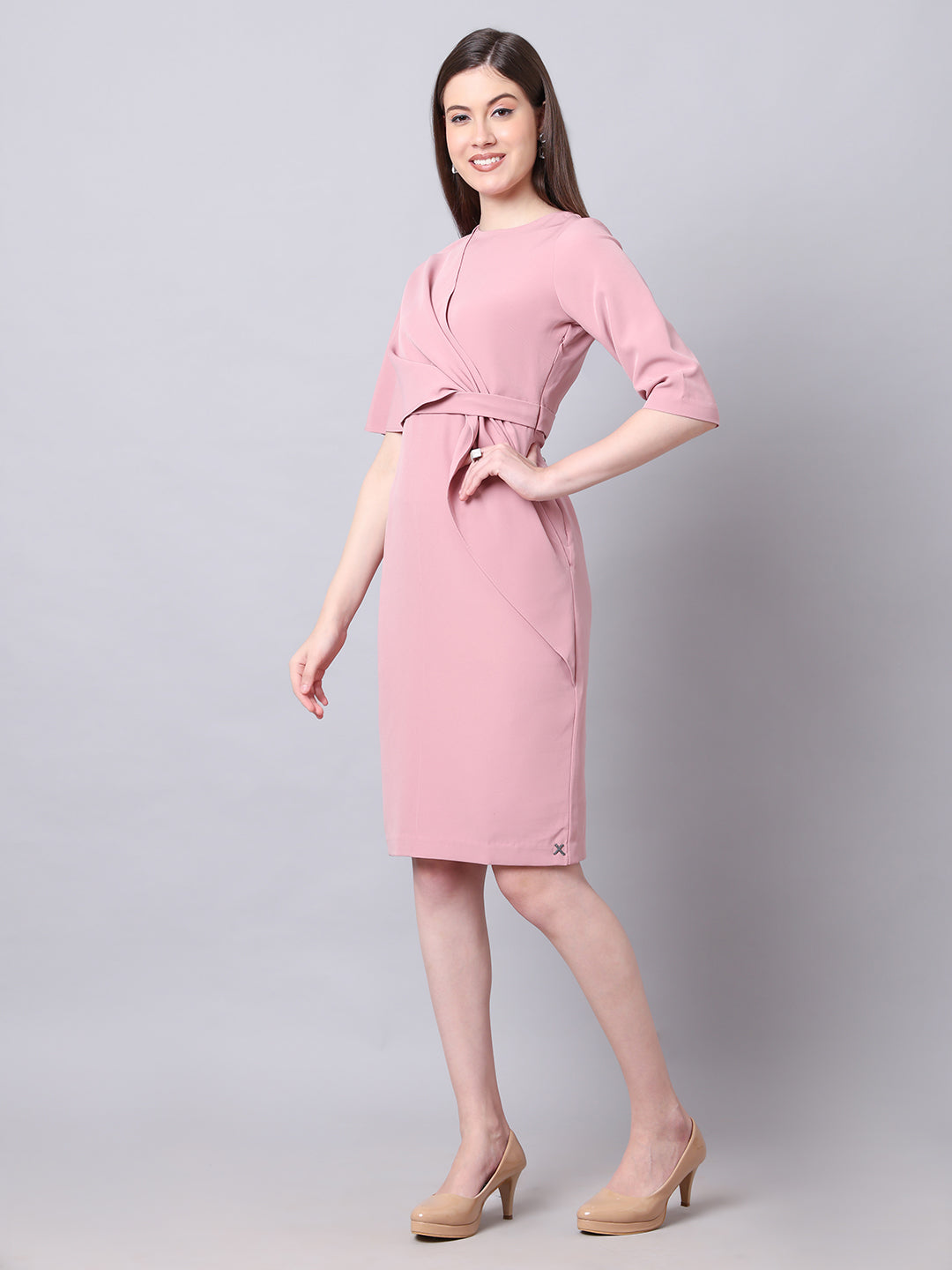 Exude Incandescent Draped Dress Dusty Pink Dresses