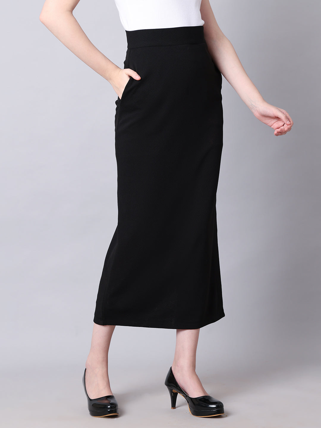 Exude Statement Piece Long Black Skirt with Side Slit Black