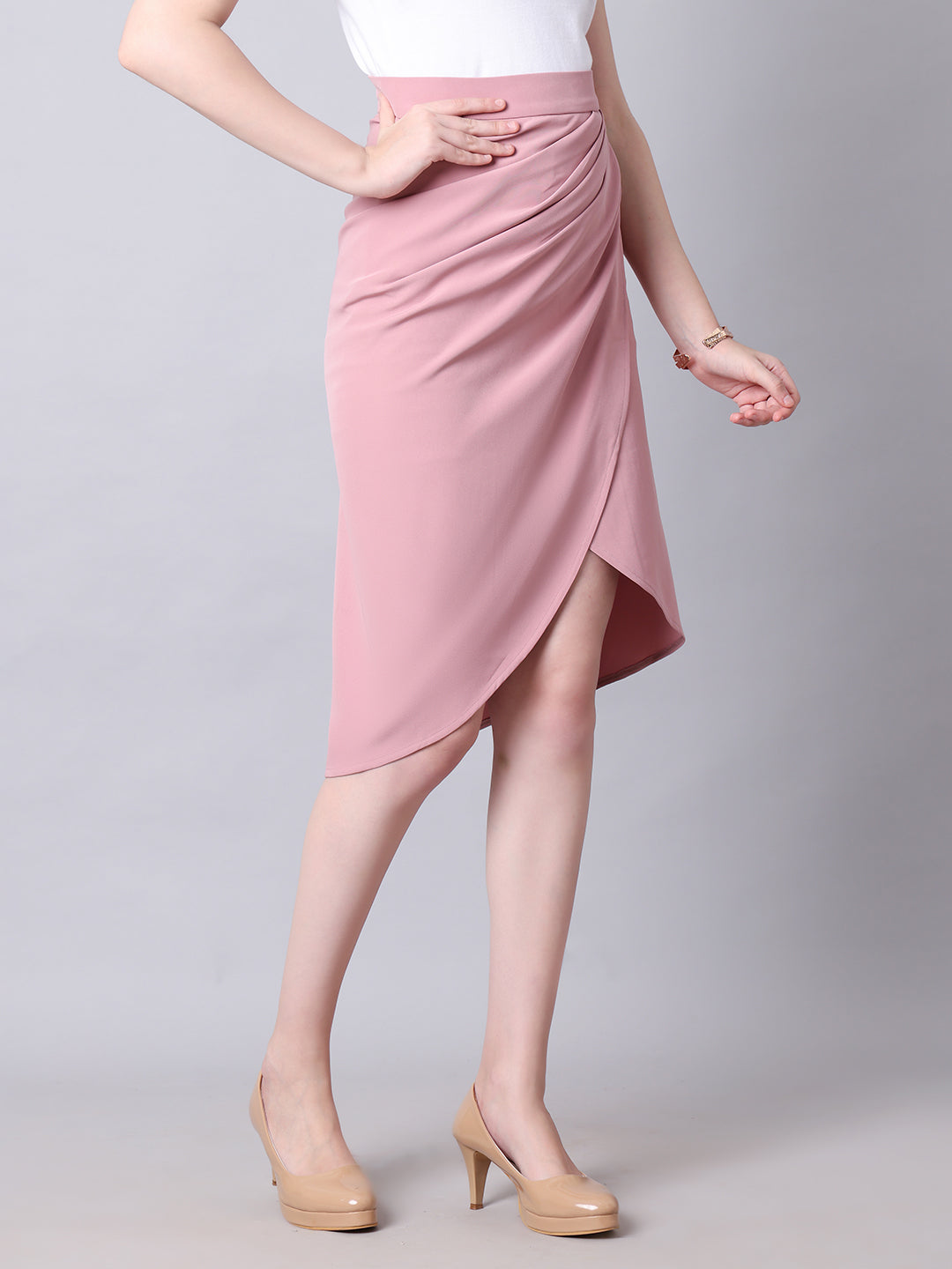Exude Dramatic Drape, Draped wrap skirt Dusty Pink Skirts