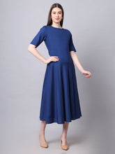 Exude Resilient Radiance Midi Flare Dress with Sleeves Navy Dresses