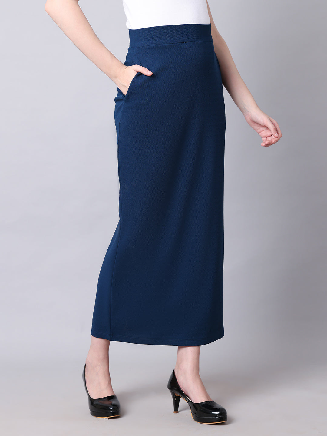 Exude Statement Piece Long Black Skirt with Side Slit Royal Blue Skirt
