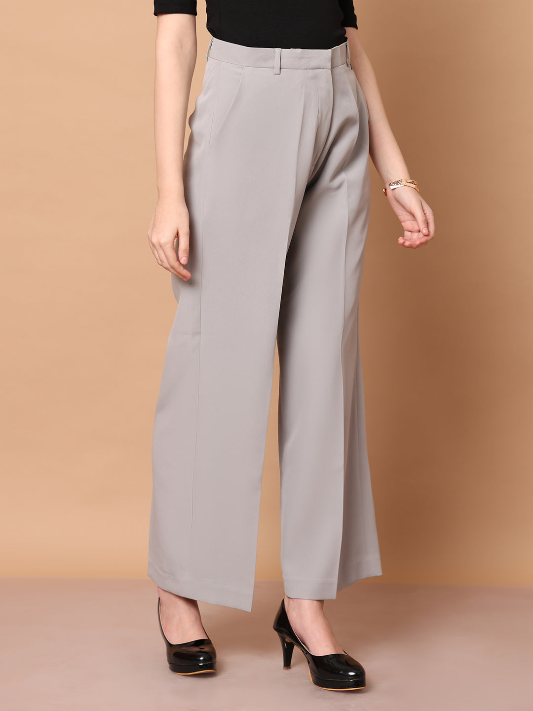 Exude Glamour & Grit Wide Leg Trousers Grey Trousers