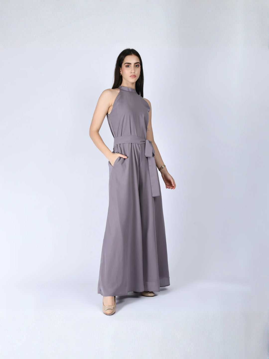 Exude Splendidness Extra Wide-Leg Jumpsuit Lilac Grey Jumpsuits