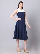 Exude Bronzed Color Block Dress With Collar Navy Dresses