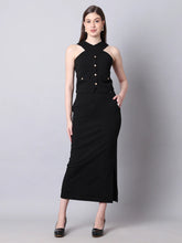 Exude Runway-Ready Long Skirt with Halter Top Black Co-ord Sets