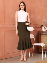Exude Wanderlust Wardrobe, Fishtail Midi Skirt Olive