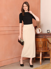 Exude Statement Piece Long Black Skirt with Side Slit Beige