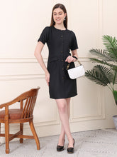 Exude Chic Revolution Suiting Fabric Front Button Shift Dress Black Dresses