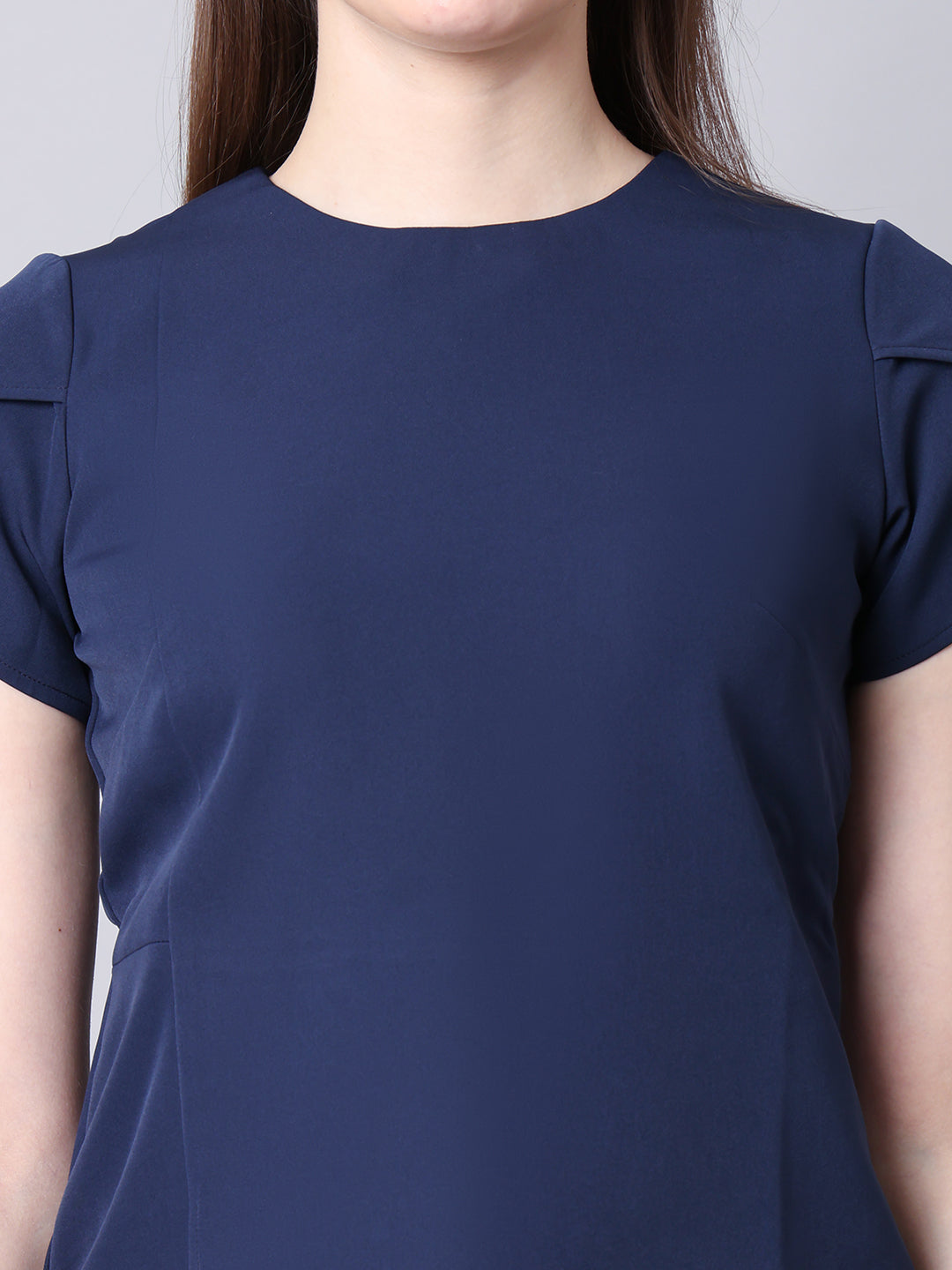 Exude Elysian Essence Asymmetrical Top with Cap Sleeves Navy Tops