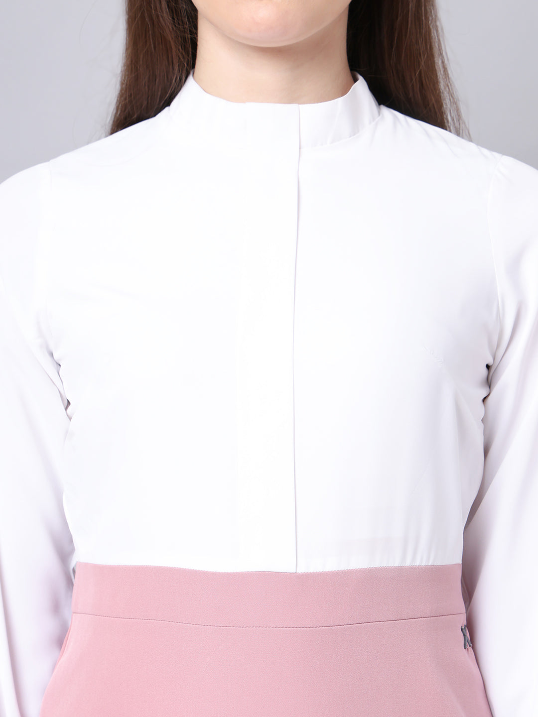 Exude Show-stopping Colour Block with High Neck Dress Dusty Pink