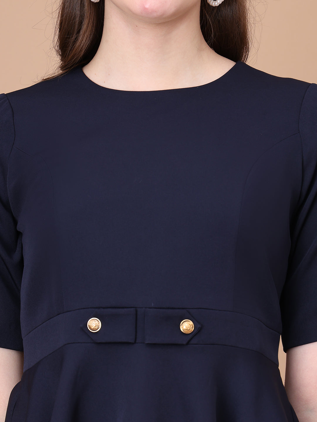 Exude Rise & Roar A-Line op with Waist Detail, Paired With Matching Bootcut Trouser Navy Co-ord Sets