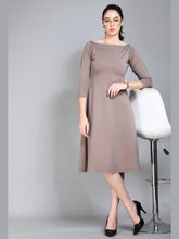 Exude Dignity Boat Neck A-line Dress Camel Beige Dresses