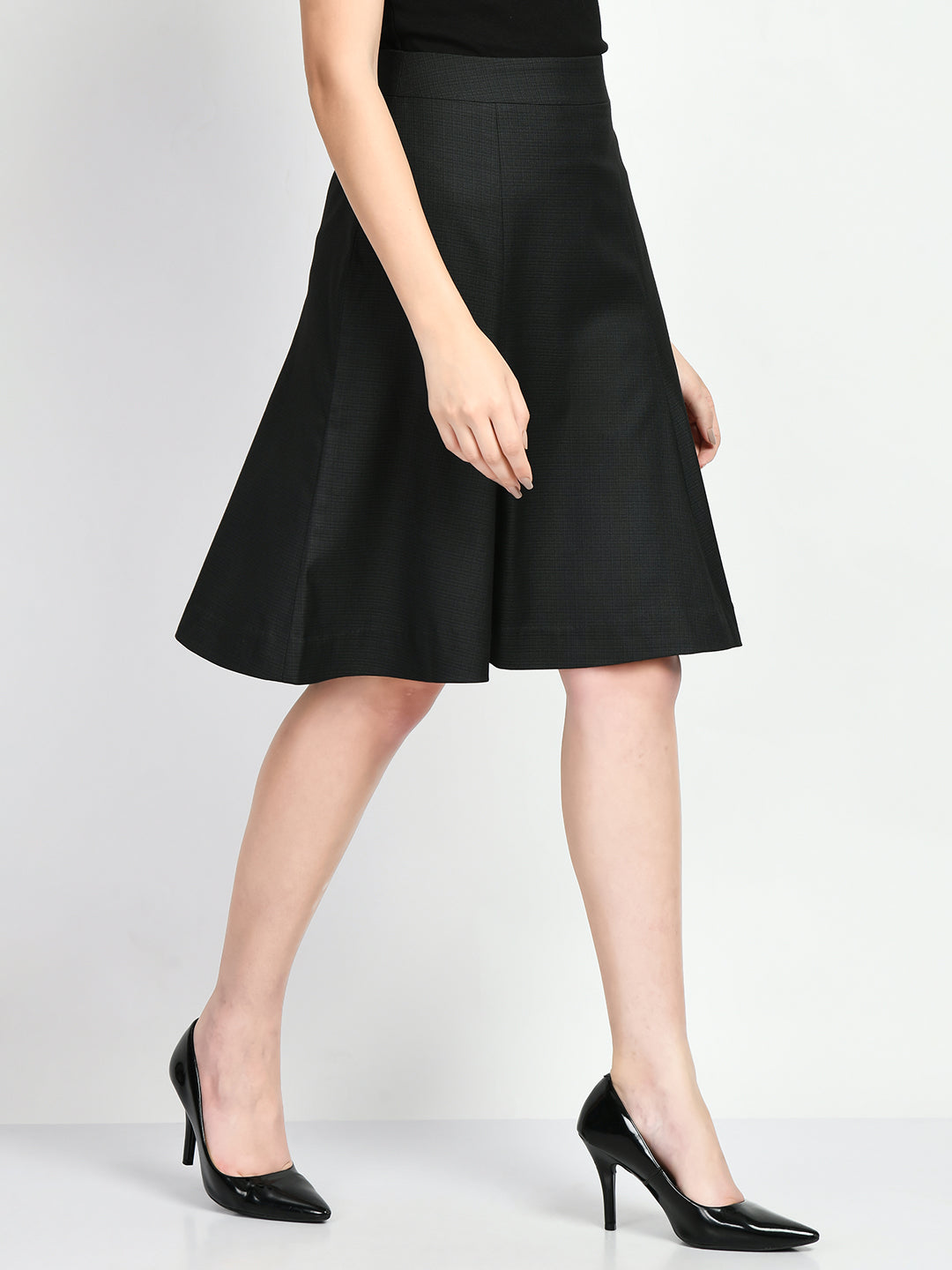 Exude Decisiveness Checked A-line Skirt Black Skirt