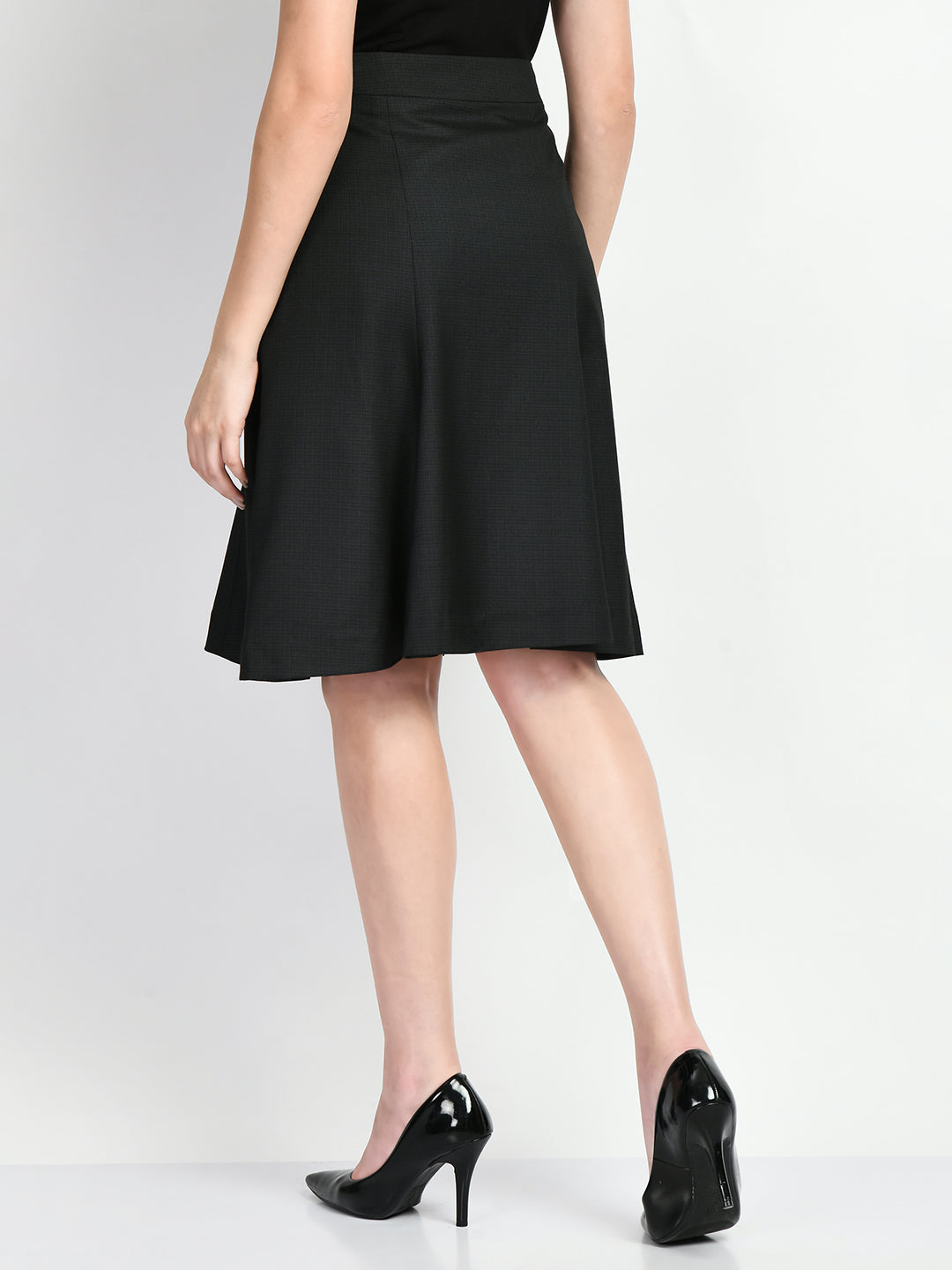 Exude Decisiveness Checked A-line Skirt Black Skirt