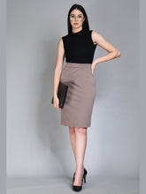 Exude Leadership Solid 4 Way Stretch Pencil Skirt Camel Beige Skirt