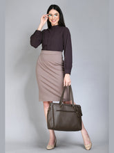 Exude Foresight High Neck Front Pleat Top Coffee Brown Tops