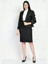Exude Motivation Checked Short Blazer Pencil Skirt Suit Black Suit