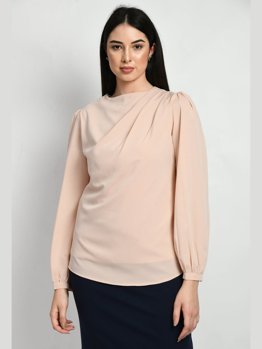 Exude Genius Pleat Detail Top Peach Tops