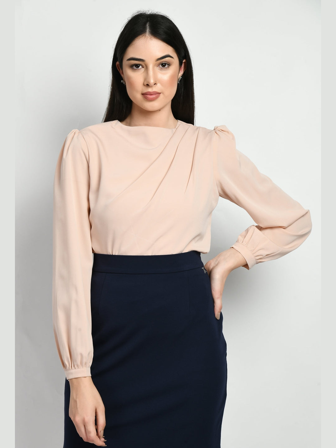 Exude Genius Pleat Detail Top Peach Tops