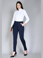 Exude Respect Solid 4 Way Stretch Slim Trousers Navy Trouser