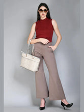 Exude Accomplishment Solid 4 Way Stretch Bootcut Trousers Camel Beige Trouser