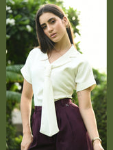 Exude Transcendence Blazer Top with Front Tie White Tops