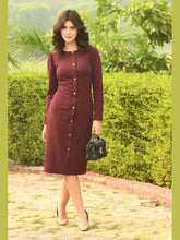 Exude Acme Button Down Midi Sheath Dress Wine Dresses