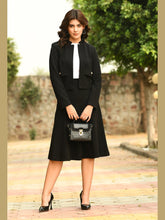 Exude Exuberant Mandarin Collar Blazer with Midi A-line Skirt Black Co-ord Sets
