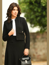 Exude Triumph Mandarin Collar Crop Blazer Black Blazers
